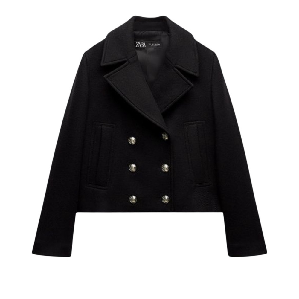 Zara|Women's Cropped Gold Botton Double Breasted Jacket/Coat- Size S
